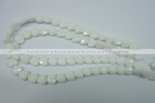 CPB310 15 inches 12*12mm faceted heart white porcelain beads