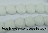 CPB311 15 inches 14*14mm faceted heart white porcelain beads