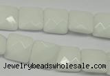 CPB320 15 inches 12*12mm faceted square white porcelain beads