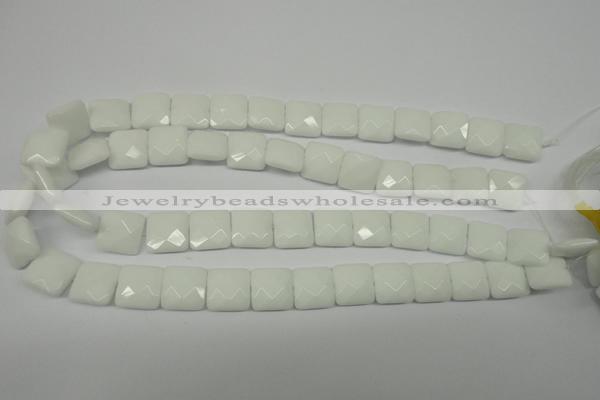 CPB320 15 inches 12*12mm faceted square white porcelain beads