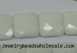 CPB323 15 inches 18*18mm faceted square white porcelain beads