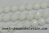 CPB33 15.5 inches 8mm faceted round white porcelain beads wholesale