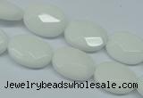 CPB336 15 inches 10*14mm faceted oval white porcelain beads