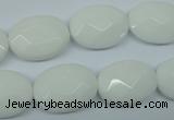 CPB338 15 inches 13*18mm faceted oval white porcelain beads