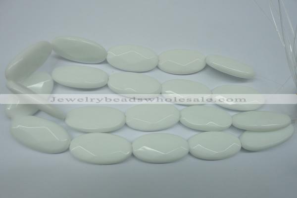 CPB341 15 inches 20*40mm faceted oval white porcelain beads