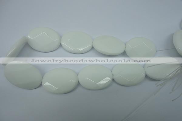 CPB342 15 inches 30*40mm faceted oval white porcelain beads