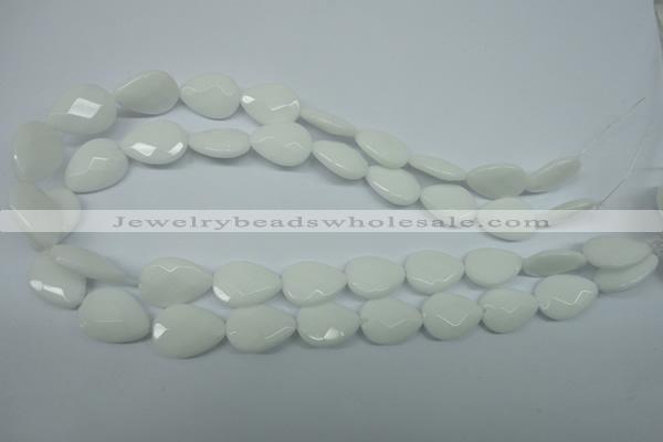 CPB345 15 inches 10*14mm faceted flat teardrop white porcelain beads