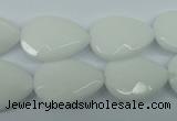 CPB348 15 inches 15*20mm faceted flat teardrop white porcelain beads