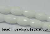 CPB358 15 inches 8*12mm faceted rice white porcelain beads wholesale