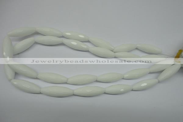 CPB359 15 inches 10*30mm faceted rice white porcelain beads wholesale