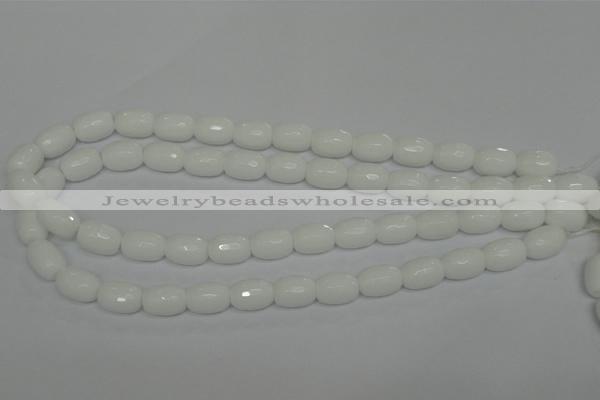 CPB41 15.5 inches 10*14mm faceted drum white porcelain beads