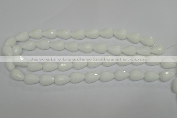 CPB53 15.5 inches 13*18mm faceted teardrop white porcelain beads