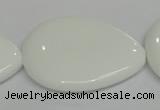 CPB94 15.5 inches 30*40mm flat teardrop white porcelain beads wholesale