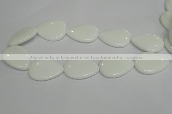 CPB94 15.5 inches 30*40mm flat teardrop white porcelain beads wholesale