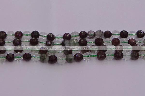 CPC11 15.5 inches 8mm faceted round green phantom quartz beads