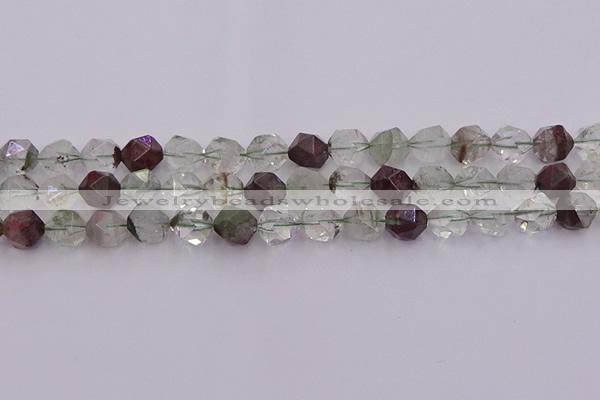 CPC18 15.5 inches 12mm faceted nuggets green phantom quartz beads