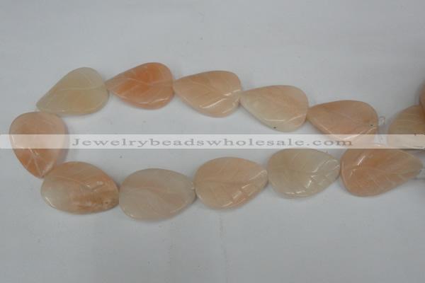 CPI158 15.5 inches 25*35mm carved leaf pink aventurine jade beads