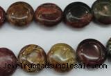 CPJ162 15.5 inches 14mm flat round picasso jasper gemstone beads