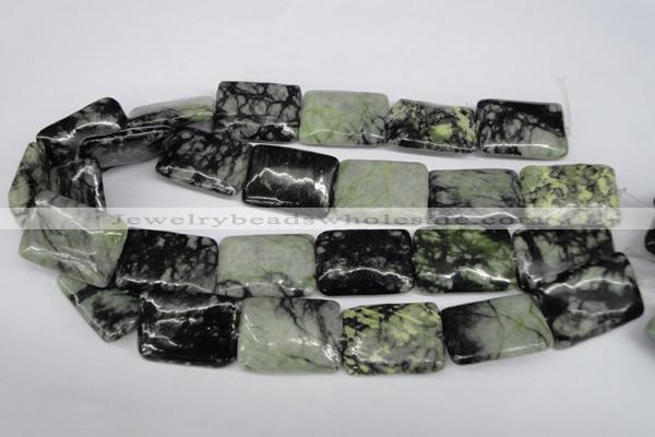 CPJ235 15.5 inches 25*30mm rectangle green picasso jasper beads