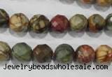 CPJ303 15.5 inches 10mm faceted round picasso jasper beads wholesale