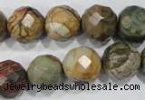 CPJ304 15.5 inches 14mm faceted round picasso jasper beads wholesale