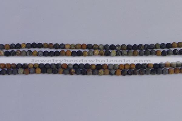 CPJ490 15.5 inches 4mm round matte black picasso jasper beads