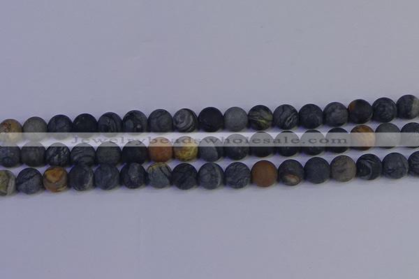 CPJ494 15.5 inches 12mm round matte black picasso jasper beads