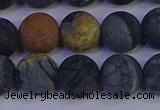 CPJ495 15.5 inches 14mm round matte black picasso jasper beads