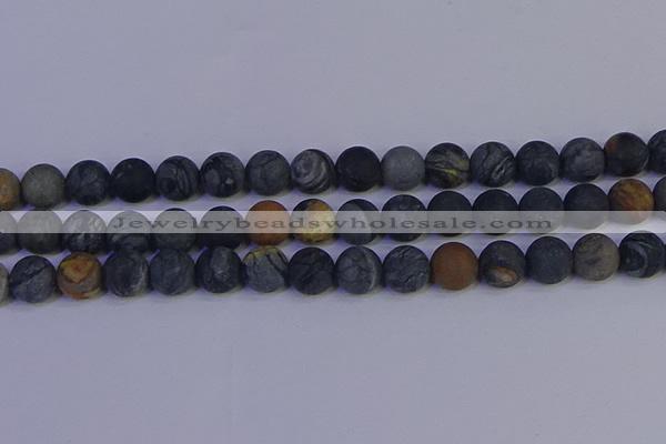 CPJ495 15.5 inches 14mm round matte black picasso jasper beads