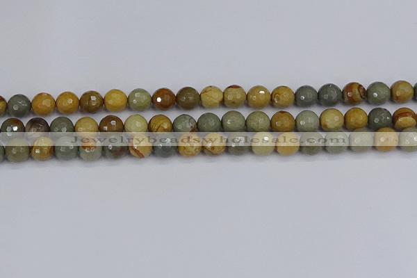 CPJ542 15.5 inches 8mm faceted round wildhorse picture jasper beads