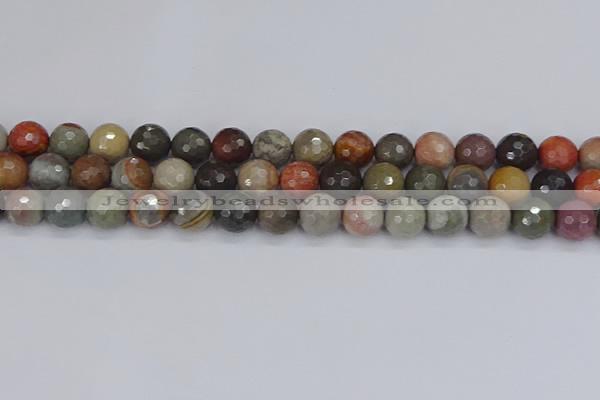 CPJ549 15.5 inches 10mm faceted round polychrome jasper beads