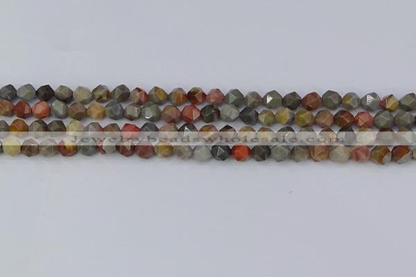 CPJ564 15.5 inches 6mm faceted nuggets polychrome jasper beads