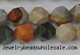 CPJ566 15.5 inches 10mm faceted nuggets polychrome jasper beads