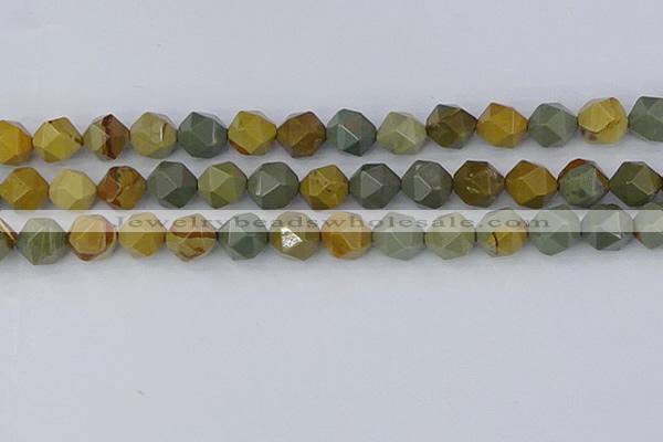 CPJ573 15.5 inches 12mm faceted nuggets wildhorse picture jasper beads