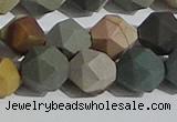 CPJ593 15.5 inches 12mm faceted nuggets matte polychrome jasper beads