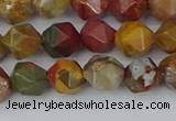 CPJ626 15.5 inches 6mm faceted nuggets picasso jasper beads