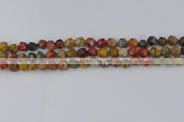 CPJ626 15.5 inches 6mm faceted nuggets picasso jasper beads