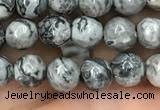 CPJ641 15.5 inches 6mm faceted round grey picture jasper beads