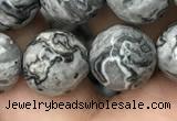 CPJ645 15.5 inches 14mm faceted round grey picture jasper beads