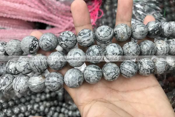 CPJ646 15.5 inches 16mm faceted round grey picture jasper beads