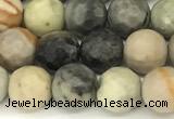 CPJ715 15 inches 6mm faceted round black picasso jasper beads