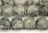 CPJ725 15 inches 6mm faceted round grey picture jasper beads