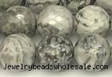 CPJ726 15 inches 8mm faceted round grey picture jasper beads