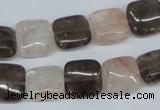 CPQ111 12*12mm square natural pink crystal & smoky quartz beads