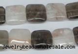 CPQ112 14*14mm square natural pink crystal & smoky quartz beads