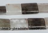 CPQ113 15*20mm rectangle natural pink crystal & smoky quartz beads