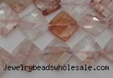 CPQ225 15.5 inches 12*12mm faceted diamond natural pink quartz beads