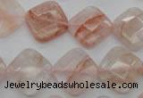 CPQ226 15.5 inches 15*15mm faceted diamond natural pink quartz beads