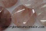 CPQ240 15.5 inches 28mm faceted & twisted coin natural pink quartz beads