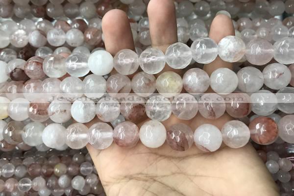 CPQ314 15.5 inches 12mm faceted round pink quartz beads wholesale